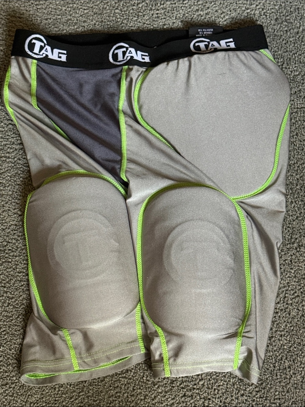 5 Pad Football Girdle Compression Boxer Briefs - Gray/Lime.  By Tag. Size L.